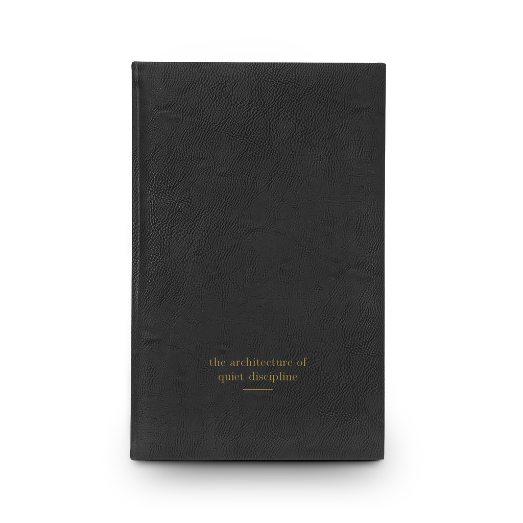 Solitary Hours Journal | Black Vegan Leather Lined Notebook, Gold Engraved, 112 Pages, Gift for Her