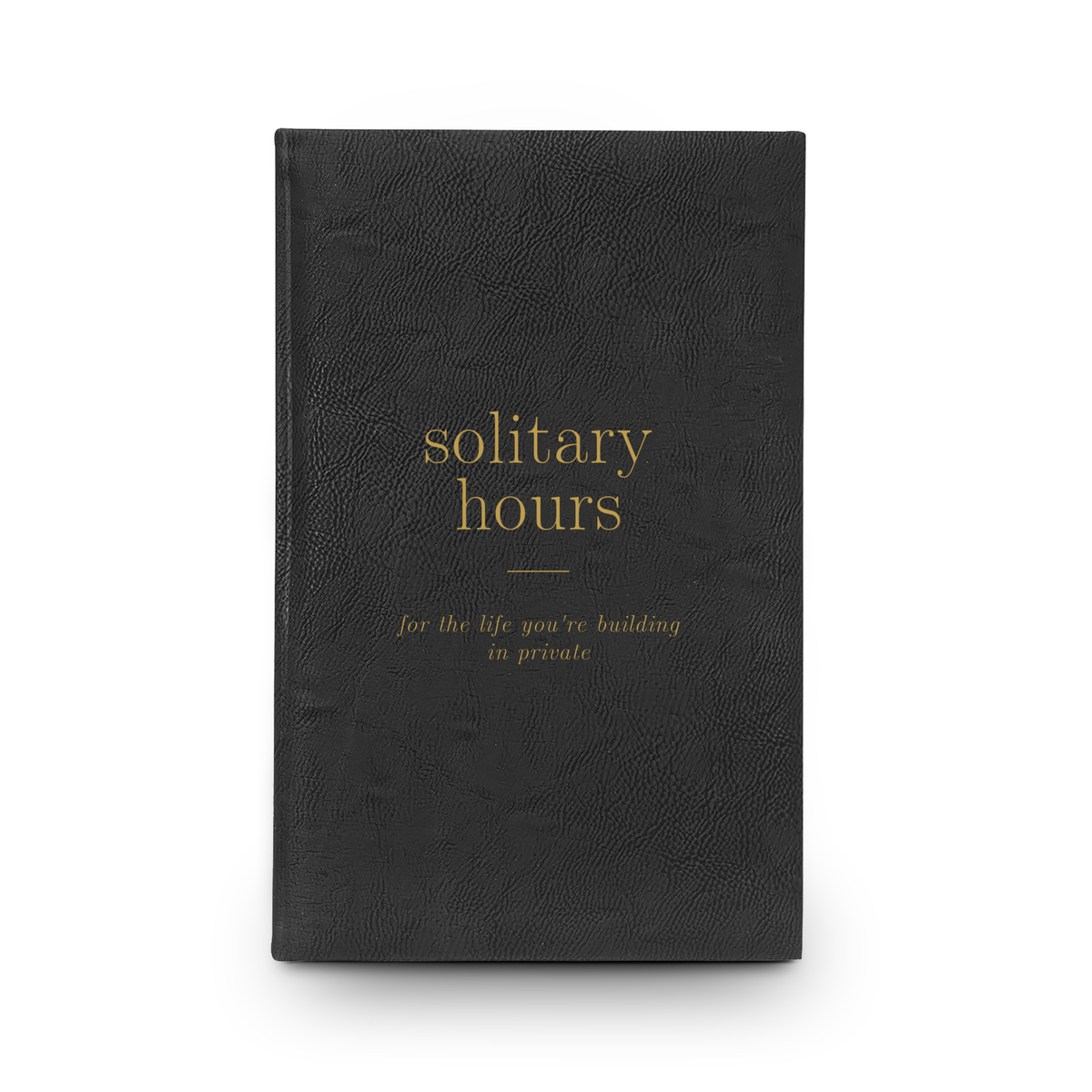Solitary Hours Journal | Black Vegan Leather Lined Notebook, Gold Engraved, 112 Pages, Gift for Her