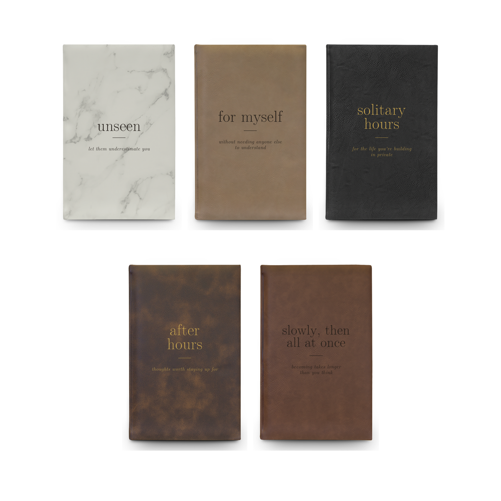 Unseen Journal | White Marble Vegan Leather Lined Notebook, Engraved, 112 Pages, Gift for Her